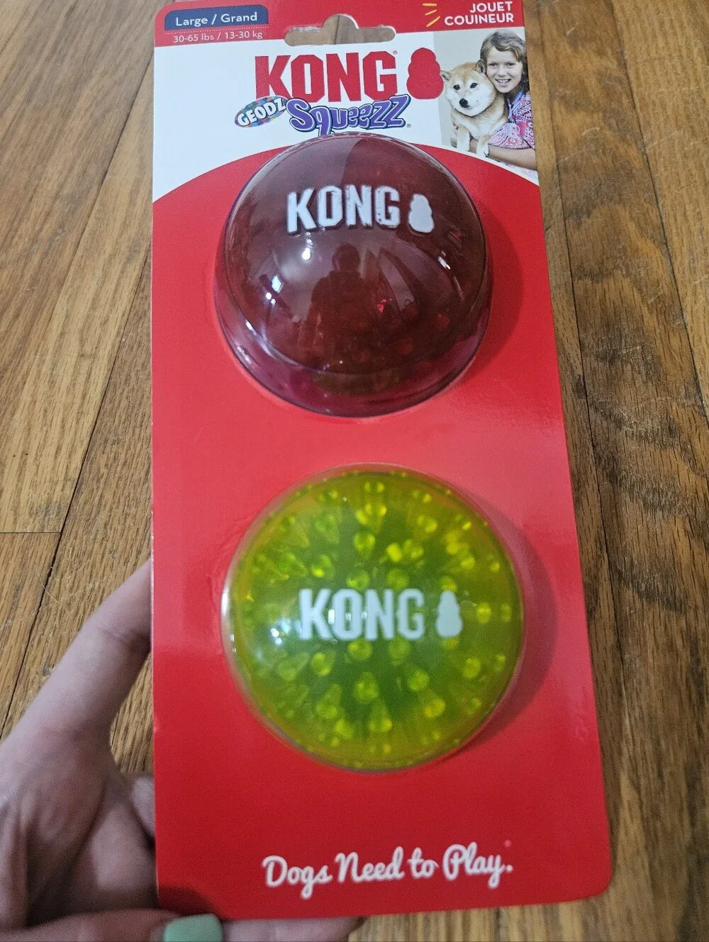 NIB Set Of 2 Balls KONG Geodz Squeezz Balls Dog Toy Duo Size Large Squeaks